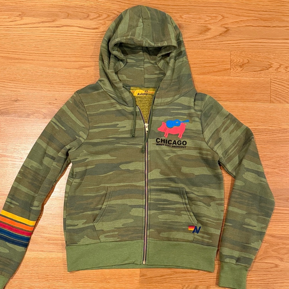 Aviator Nation Camo Green Adult Zip Up Hoodie Jacket